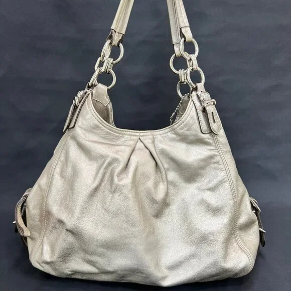 Coach Vintage Silver Soft Leather Satchel Purse Bag with Double Handle - Picture 2 of 12